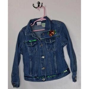 Vintage Girls Camp Beverly Hills Denim Jean Jacket 5/6 Embroidered Flowers
